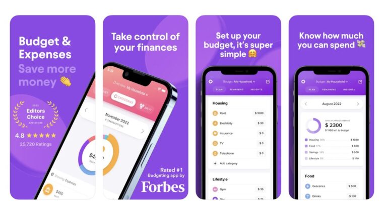 Screenshots from the Buddy finance app from the Apple App Store.