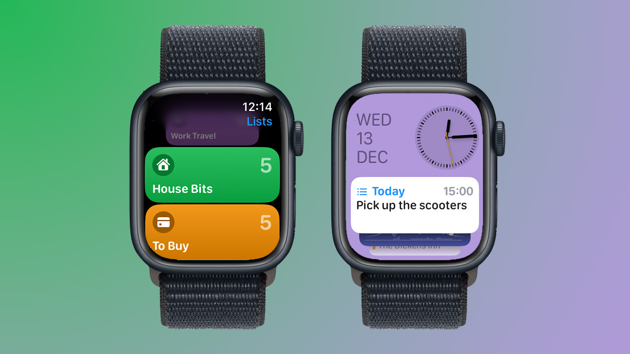 Screenshots of Reminders app on Apple Watch