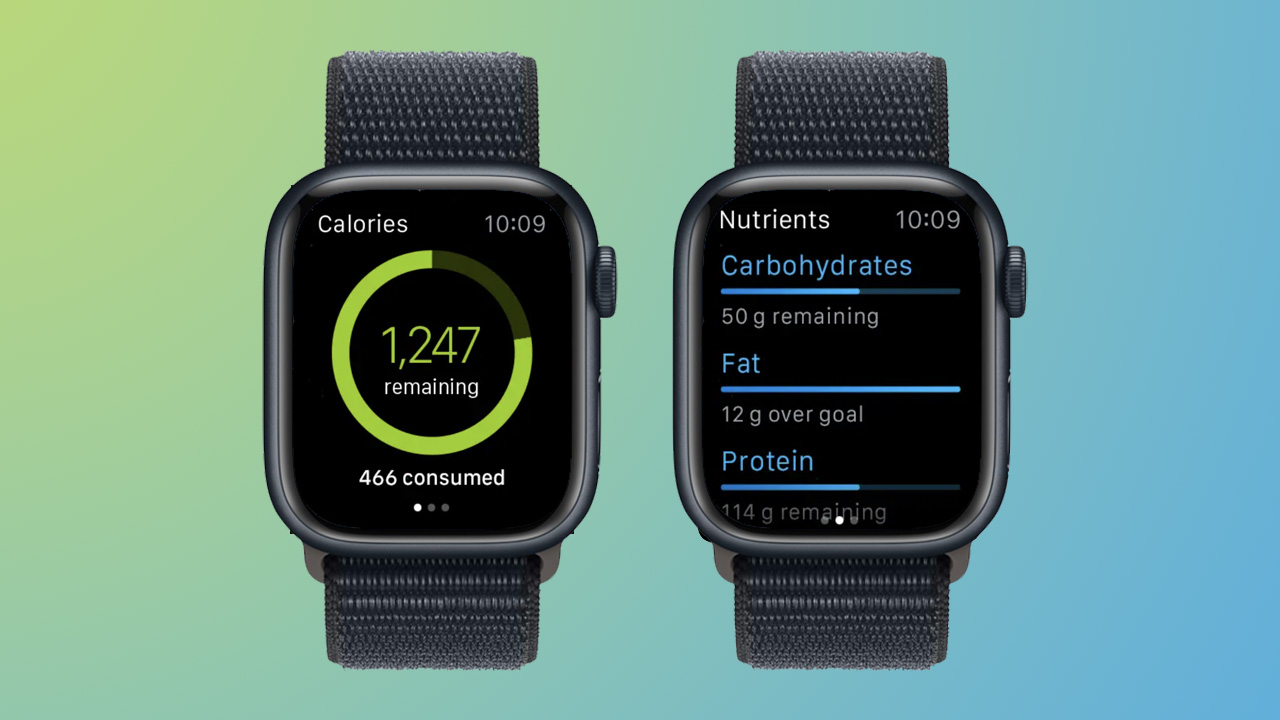 Screenshots of the MyFitnessPal app on Apple Watch
