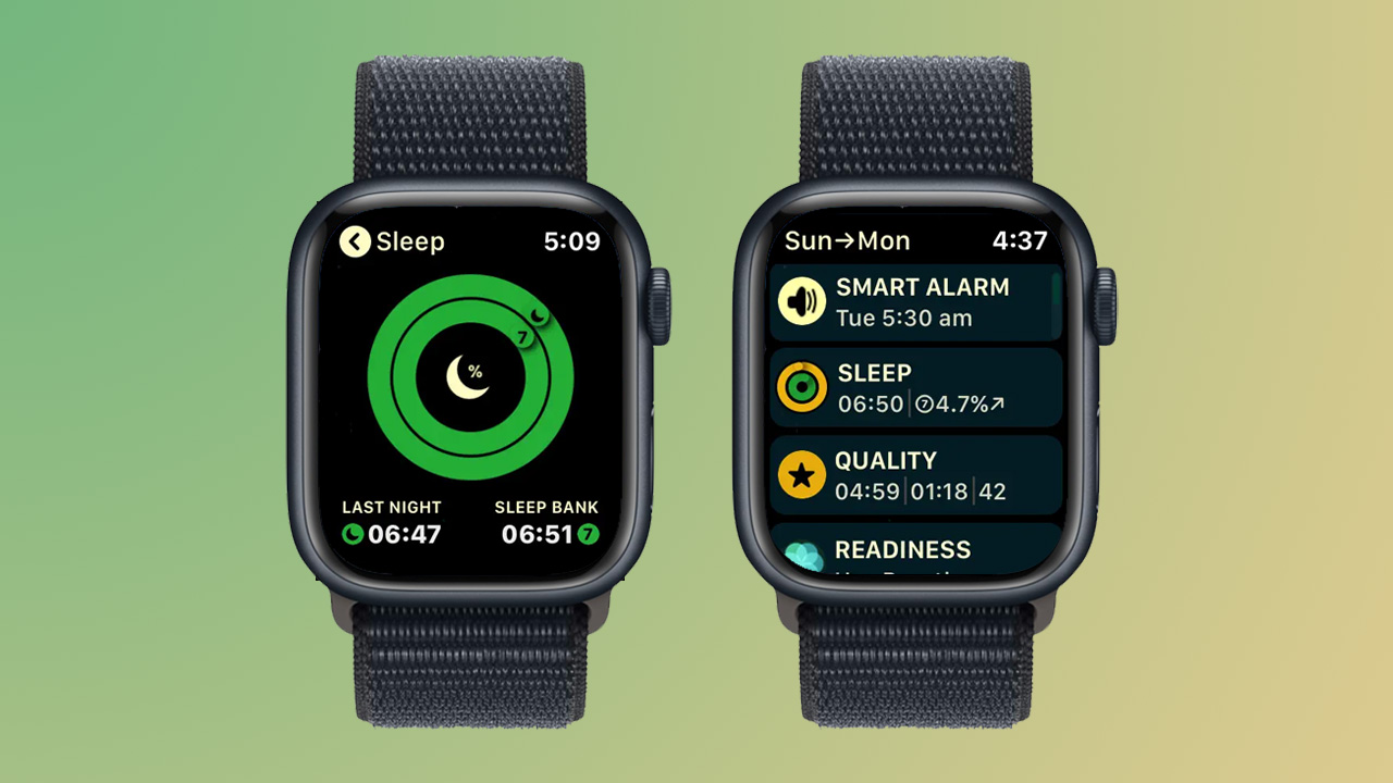 Screenshots of the AutoSleep app on Apple Watch