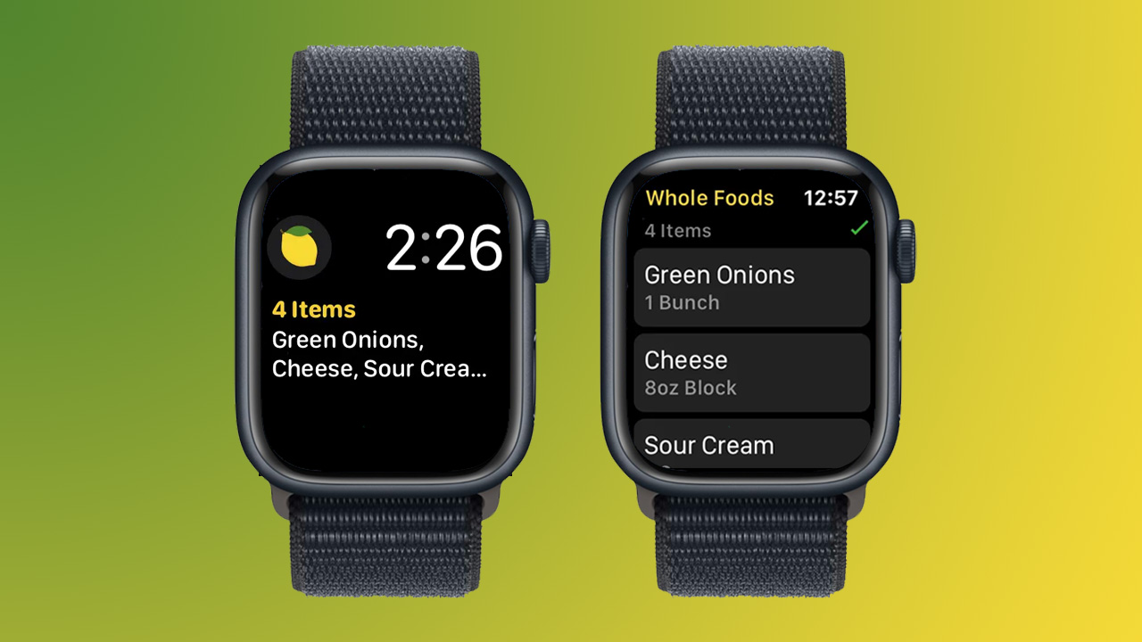 Screenshots of Grocery app on Apple Watch