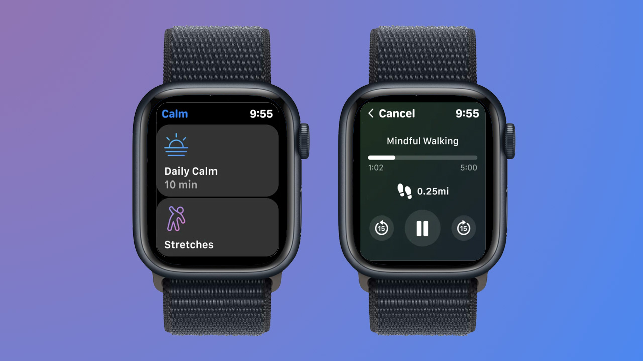 Screenshots of the Calm app on Apple Watch