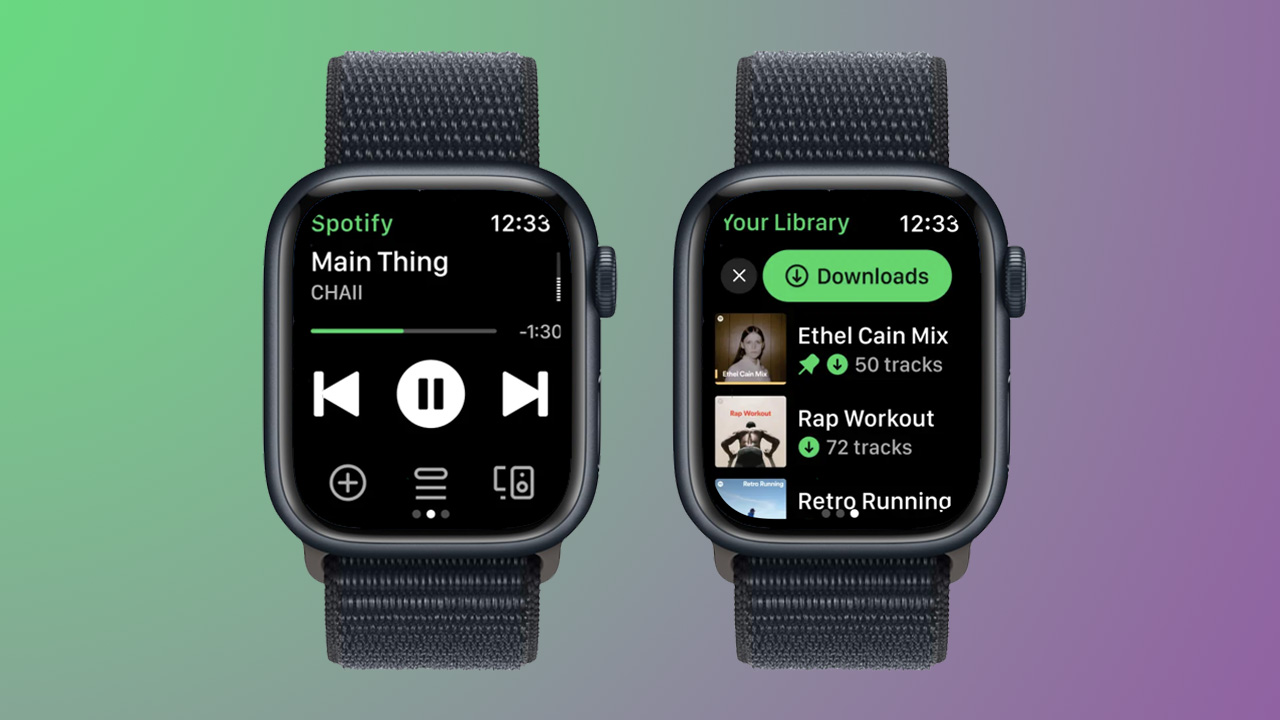Screenshots of the Spotify app on Apple Watch