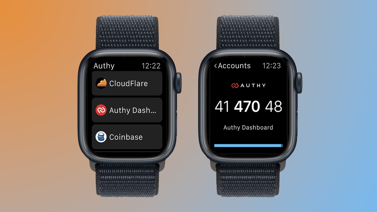 Screenshots of the Authy app on Apple Watch