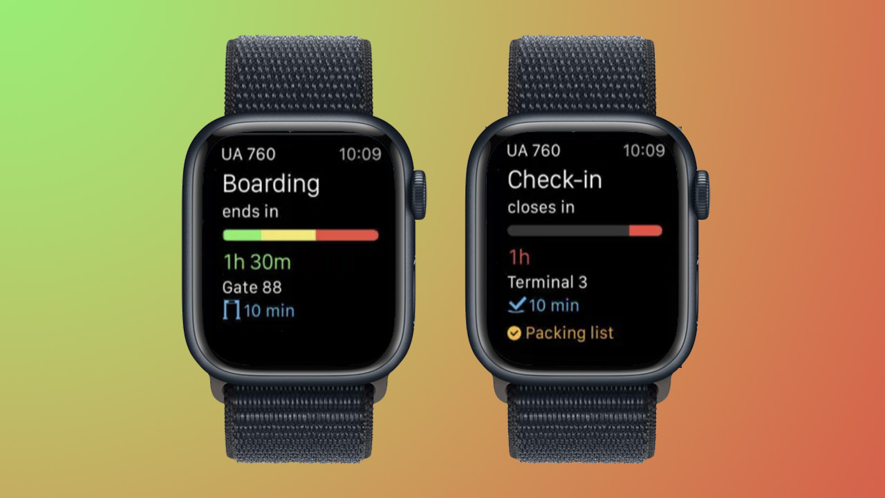 Screenshots of the App in the Air app on Apple Watch