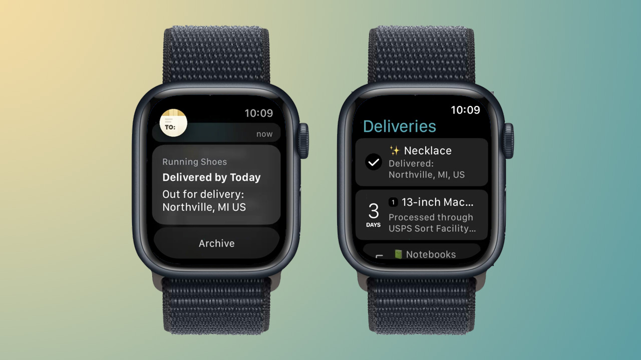 Screenshots of the Deliveries app on Apple Watch