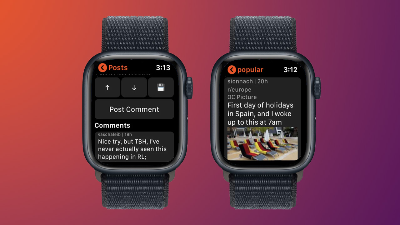 Screenshots of the Nano app on Apple Watch
