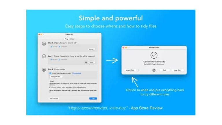 A Mac screenshot of the Folder Tidy app from the Apple App Store.